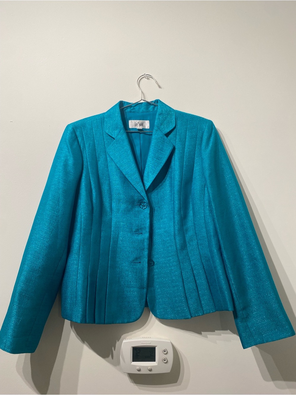 Le Suit Teal Pleated Blazer Jacket